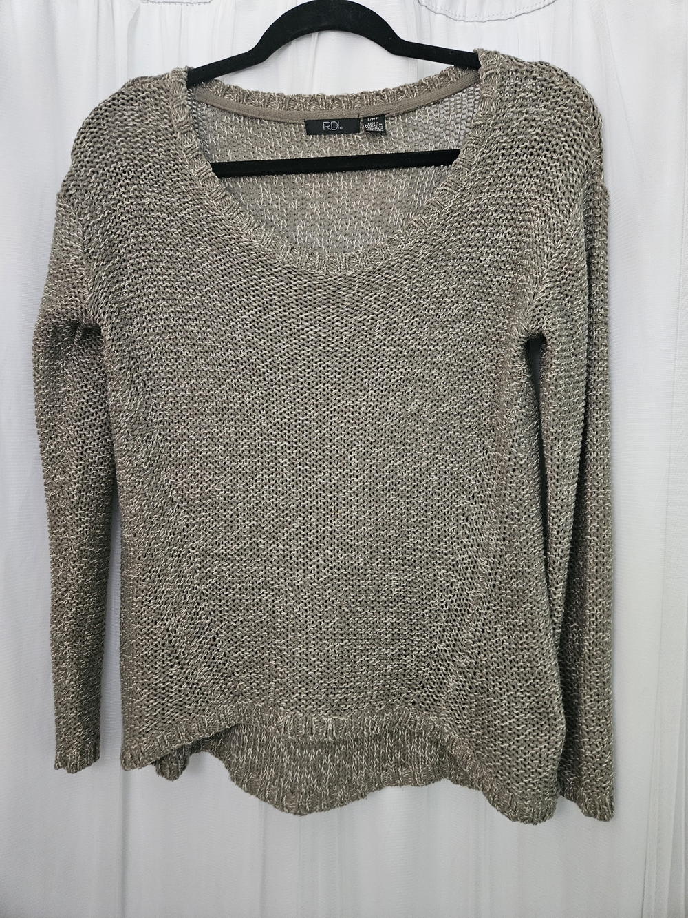 Crewneck Open-Knit Sweater in Taupe
